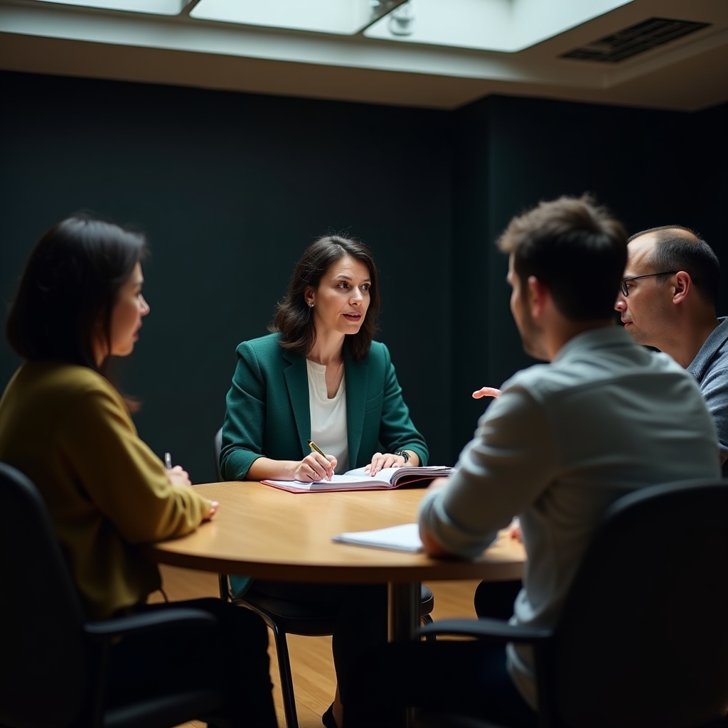 Instructor explicando un concepto de comunicación a un grupo pequeño