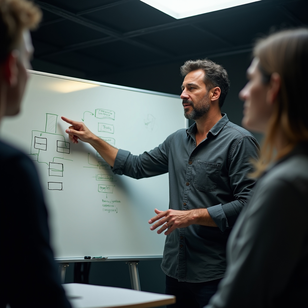 Instructor guiando un ejercicio práctico de comunicación con participantes